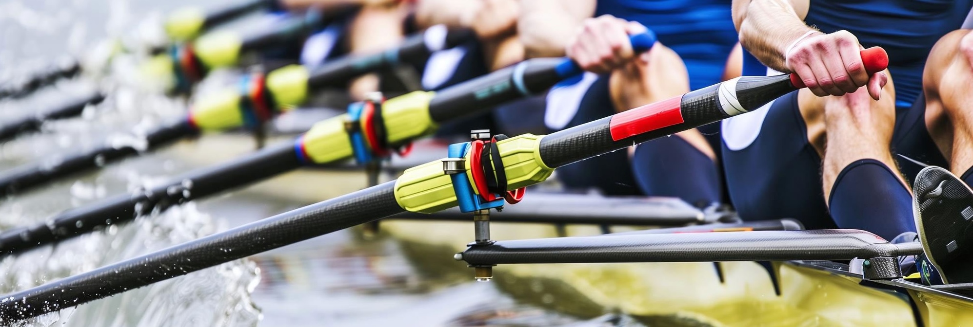multiple-colorful-oars--as-a-team-rows